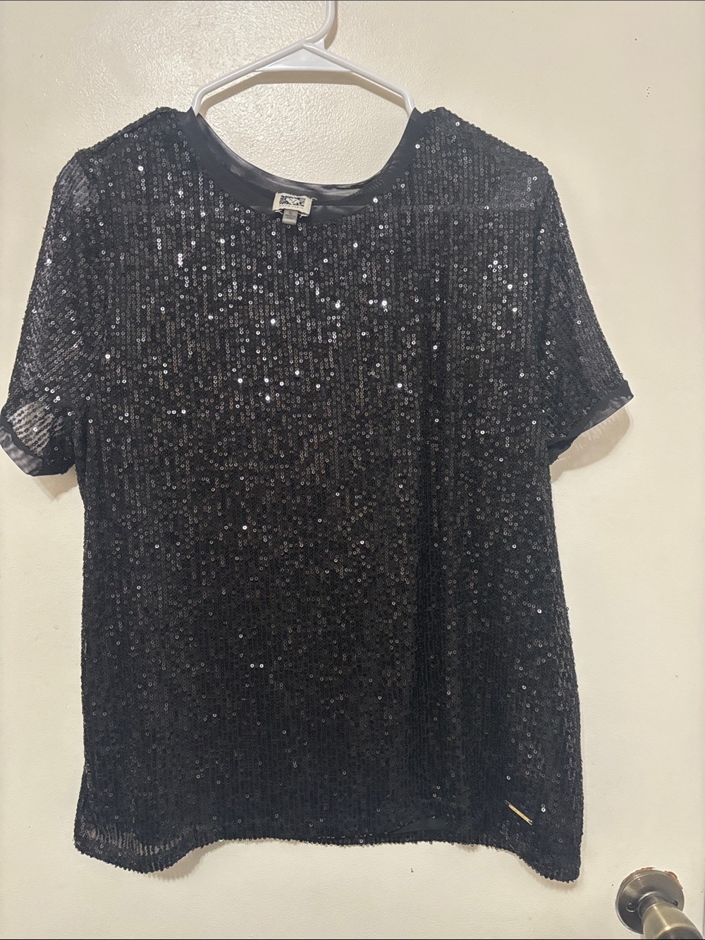 Anne Klein Black Sequin Short-Sleeve Tee